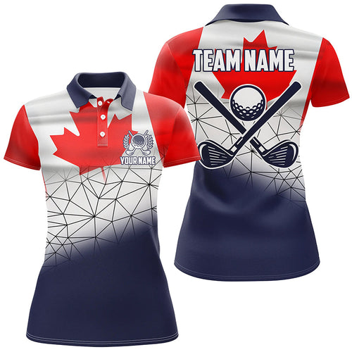 Canadian Flag Golf Clubs Navy geometric Women golf polo shirts Custom Patriotic golf outfits women NQS8264