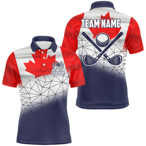 Canadian Flag Golf Clubs Navy geometric pattern Men golf polo shirts Custom Patriotic golf outfits men NQS8264