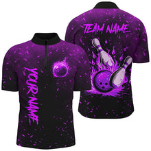 Load image into Gallery viewer, Purple Flame Bowling Jerseys For Men Custom Bowling Polo, Quarter-Zip Shirt for Team, Gift for Bowler NQS8466