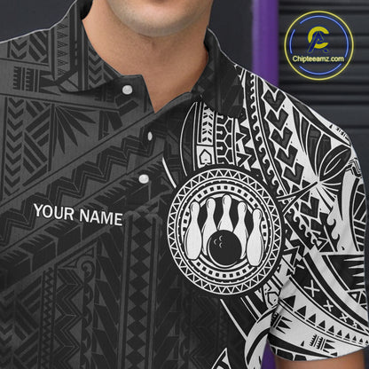 Black and White Tribal pattern Men Bowling Shirt Custom Bowling outfit men Team bowling league jersey NQS10648