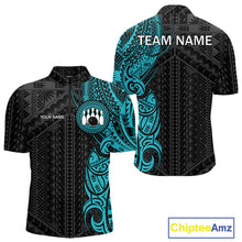 Load image into Gallery viewer, Black and Cyan Blue Tribal pattern Men Bowling Shirt Custom Bowling outfit men Team bowling jersey NQS10649