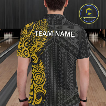 Black and Yellow Tribal pattern Men Bowling Shirt Custom Bowling outfit men Team bowling jersey NQS10650