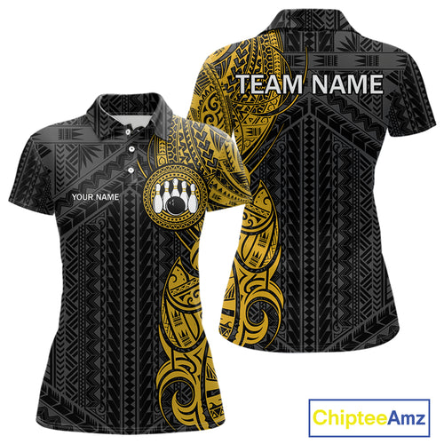 Black & Yellow Tribal pattern Women Bowling Shirt Custom Bowling outfit ladies Team bowling jersey NQS10650