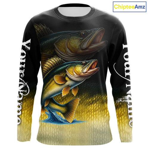 Walleye fishing scales Custom name sun protection personalized fishing gifts, Walleye fishing jerseys NQS10651