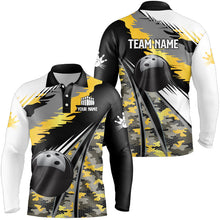 Load image into Gallery viewer, Mens polo, quarter zip bowling shirts Custom black ball Gold camo Bowling Team Jersey, gift for Bowler NQS8712