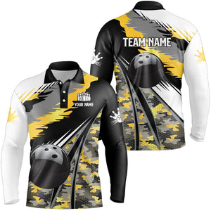 Mens polo, quarter zip bowling shirts Custom black ball Gold camo Bowling Team Jersey, gift for Bowler NQS8712