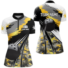 Load image into Gallery viewer, Women polo, quarter zip bowling shirt Custom black ball Gold camo Bowling Team Jersey, gift for Bowler NQS8712