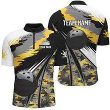 Load image into Gallery viewer, Mens polo, quarter zip bowling shirts Custom black ball Gold camo Bowling Team Jersey, gift for Bowler NQS8712