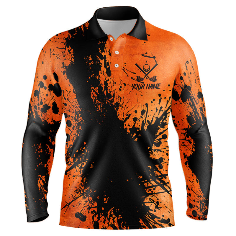Black and Orange Mens golf polo shirts custom Halloween golf clothes for men, best golf gifts NQS8723