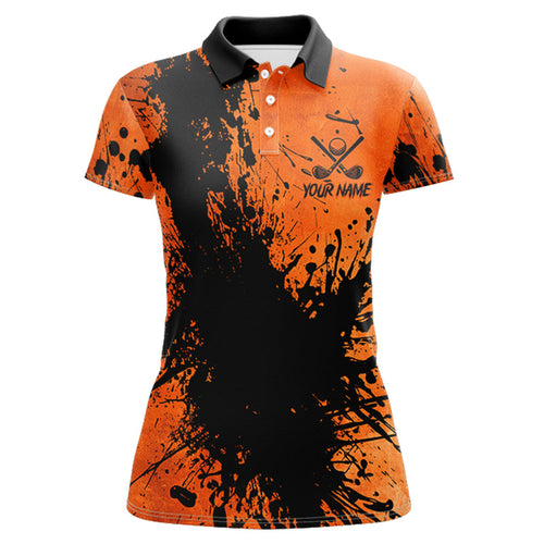 Black and Orange Women golf polo shirts custom Halloween golf clothes for women, best golf gifts NQS8723