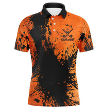 Load image into Gallery viewer, Black and Orange Mens golf polo shirts custom Halloween golf clothes for men, best golf gifts NQS8723