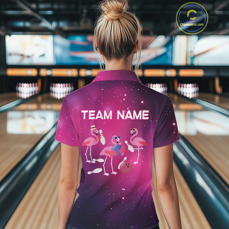 Funny Flamingo Team bowling shirts for Women custom Pink Galaxy pattern bowling jerseys for bowlers NQS10883