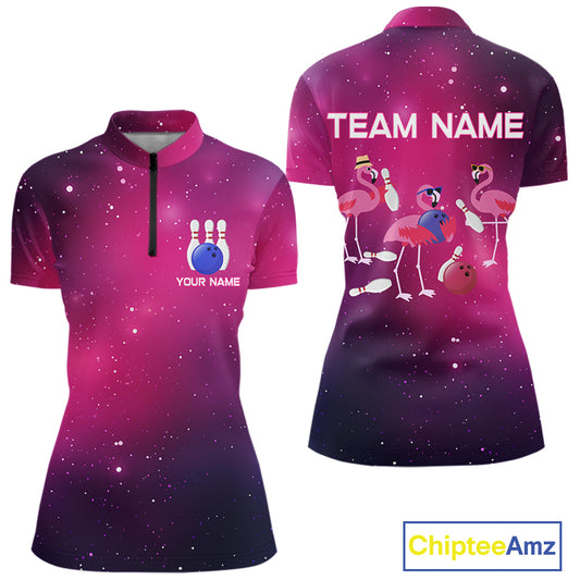 Funny Flamingo Team bowling shirts for Women custom Pink Galaxy pattern bowling jerseys for bowlers NQS10883