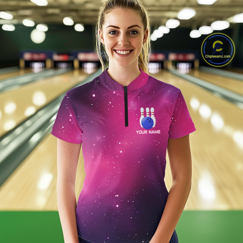 Funny Flamingo Team bowling shirts for Women custom Pink Galaxy pattern bowling jerseys for bowlers NQS10883