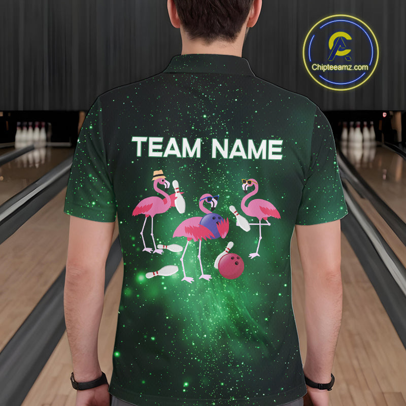 Funny Flamingo Team bowling shirts for Men custom Green Galaxy pattern bowling jerseys for bowlers NQS10884