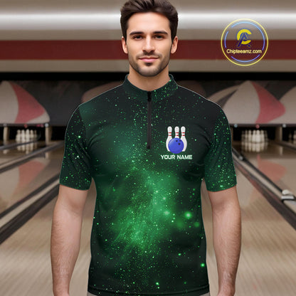 Funny Flamingo Team bowling shirts for Men custom Green Galaxy pattern bowling jerseys for bowlers NQS10884