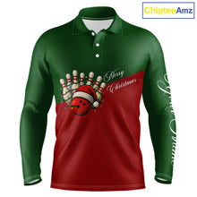 Load image into Gallery viewer, Red and Green Christmas Bowling Polo, Quarter Zip Shirts For Men custom mens bowling jerseys NQS11052