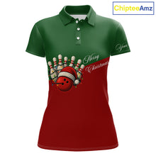 Load image into Gallery viewer, Red and Green Christmas Bowling Polo, Quarter Zip Shirts For Women custom Ladies bowling jerseys NQS11052