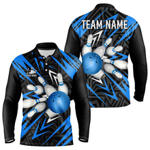 Load image into Gallery viewer, Black and Blue Camo Bowling Polo, Quarter Zip Shirt for Men Custom Team bowling jerseys Bowler Outfit NQS9177