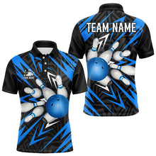 Load image into Gallery viewer, Black and Blue Camo Bowling Polo, Quarter Zip Shirt for Men Custom Team bowling jerseys Bowler Outfit NQS9177