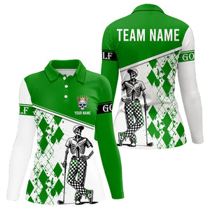 Green argyle pattern Skull Golfer Womens Golf Polo Shirts custom team golf tops for ladies NQS9183