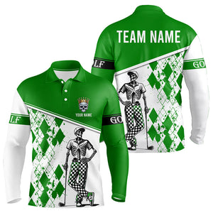 Green argyle pattern Skull Golfer Mens Golf Polo Shirts custom team golf tops for men NQS9183