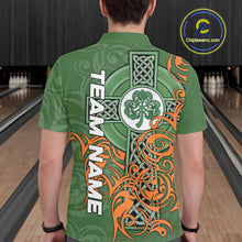Load image into Gallery viewer, Green and orange Irish Tribal Cross St Patrick's Day Mens bowling shirts Custom Lucky Bowling Jerseys NQS11255
