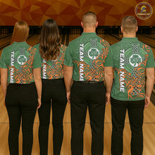 Load image into Gallery viewer, Green and orange Irish Tribal Cross St Patrick's Day Women bowling shirts Custom Lucky Bowling Jersey NQS11255