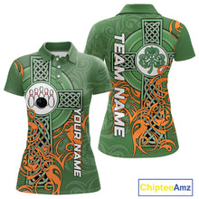 Load image into Gallery viewer, Green and orange Irish Tribal Cross St Patrick's Day Women bowling shirts Custom Lucky Bowling Jersey NQS11255