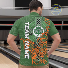 Load image into Gallery viewer, Green and orange Irish Tribal Cross St Patrick's Day Mens bowling shirts Custom Lucky Bowling Jerseys NQS11255