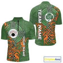 Load image into Gallery viewer, Green and orange Irish Tribal Cross St Patrick's Day Mens bowling shirts Custom Lucky Bowling Jerseys NQS11255