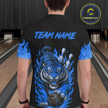 Load image into Gallery viewer, Black and Blue Flame Tiger Bowling Polo, 1/4 Zip Shirts for Men Custom Team Tiger Bowling Jersey NQS11256