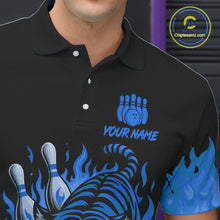 Load image into Gallery viewer, Black and Blue Flame Tiger Bowling Polo, 1/4 Zip Shirts for Men Custom Team Tiger Bowling Jersey NQS11256