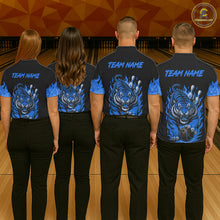 Load image into Gallery viewer, Black and Blue Flame Tiger Bowling Polo, 1/4 Zip Shirts for Men Custom Team Tiger Bowling Jersey NQS11256