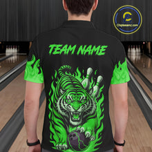 Load image into Gallery viewer, Black and Green Flame Tiger Bowling Polo, 1/4 Zip Shirts for Men Custom Team Tiger Bowling Jersey NQS11257