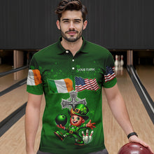 Load image into Gallery viewer, Irish American Flags Green Shamrock Bowling Shirts For Men Custom St Patrick Day Team Bowling Jerseys NQS9388