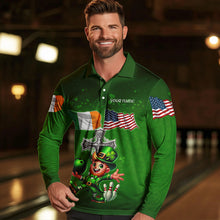 Load image into Gallery viewer, Irish American Flags Green Shamrock Bowling Shirts For Men Custom St Patrick Day Team Bowling Jerseys NQS9388