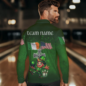 Irish American Flags Green Shamrock Bowling Shirts For Men Custom St Patrick Day Team Bowling Jerseys NQS9388