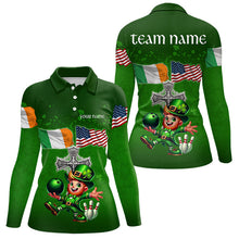 Load image into Gallery viewer, Irish American Flags Green Shamrock Bowling Shirts For Women Custom St Patrick Day Team Bowling Jersey NQS9388