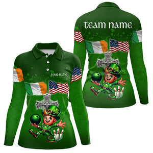 Irish American Flags Green Shamrock Bowling Shirts For Women Custom St Patrick Day Team Bowling Jersey NQS9388