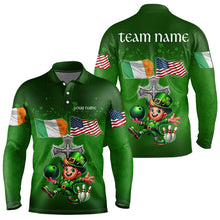 Load image into Gallery viewer, Irish American Flags Green Shamrock Bowling Shirts For Men Custom St Patrick Day Team Bowling Jerseys NQS9388