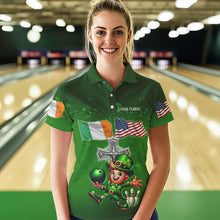 Load image into Gallery viewer, Irish American Flags Green Shamrock Bowling Shirts For Women Custom St Patrick Day Team Bowling Jersey NQS9388