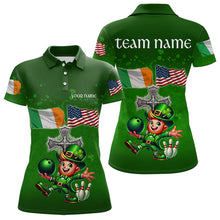 Load image into Gallery viewer, Irish American Flags Green Shamrock Bowling Shirts For Women Custom St Patrick Day Team Bowling Jersey NQS9388