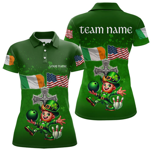 Irish American Flags Green Shamrock Bowling Shirts For Women Custom St Patrick Day Team Bowling Jersey NQS9388