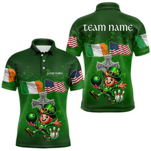 Load image into Gallery viewer, Irish American Flags Green Shamrock Bowling Shirts For Men Custom St Patrick Day Team Bowling Jerseys NQS9388