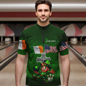 Irish American Flags Green Shamrock Bowling Shirts For Men Custom St Patrick Day Team Bowling Jerseys NQS9388