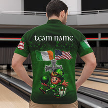 Load image into Gallery viewer, Irish American Flags Green Shamrock Bowling Shirts For Men Custom St Patrick Day Team Bowling Jerseys NQS9388