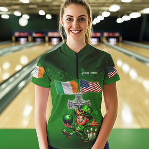 Irish American Flags Green Shamrock Bowling Shirts For Women Custom St Patrick Day Team Bowling Jersey NQS9388