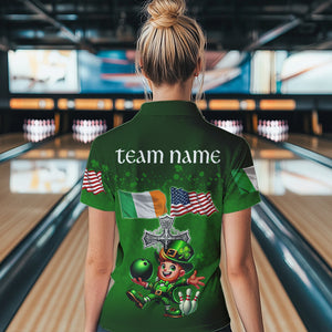 Irish American Flags Green Shamrock Bowling Shirts For Women Custom St Patrick Day Team Bowling Jersey NQS9388