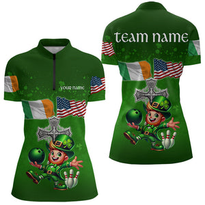 Irish American Flags Green Shamrock Bowling Shirts For Women Custom St Patrick Day Team Bowling Jersey NQS9388